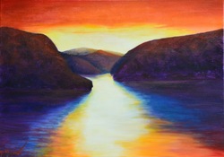 Malerei Kunst kaufen – Gemälde – Sonnenuntergang im Fjord