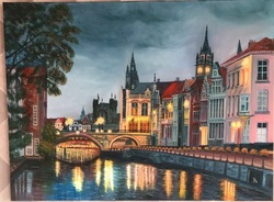 Malerei Kunst kaufen – Gemälde – Spiel der Lichter, Gent, Belgien, Öl auf Leinwand