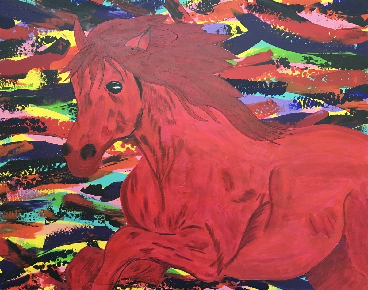 Malerei Kunst kaufen – Gemälde – 100x80cm XL Grossformat Pferd Unikat Acryl Kunst bunt Leinwand Bild POP ART