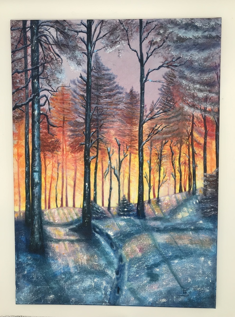 Malerei Kunst kaufen – Gemälde – Sonnenaufgang im Schneewald