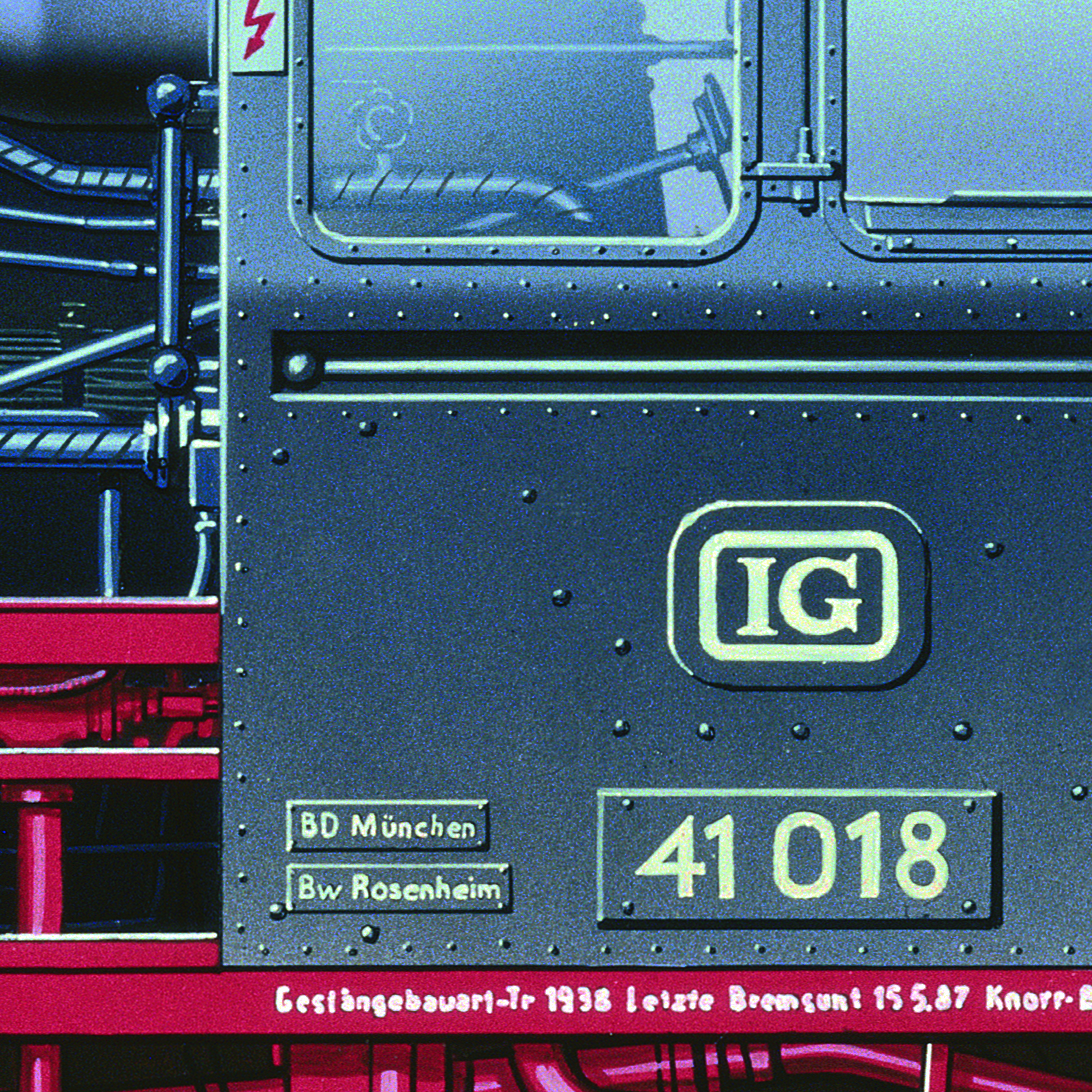 Malerei Kunst kaufen – Gemälde – Dampflokomotive "41018", Digitaldruck auf Leinwand, Airbrushillustration