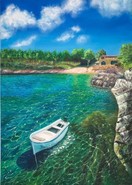Malerei Kunst kaufen – Gemälde – Das Boot an der Meeresküste, Montenegro, Öl auf Leinwand