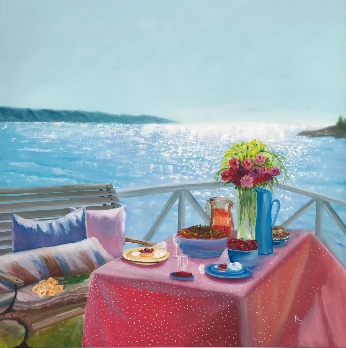 Malerei Kunst kaufen – Gemälde – Das Frühstück am Meer, Öl auf Leinwand
