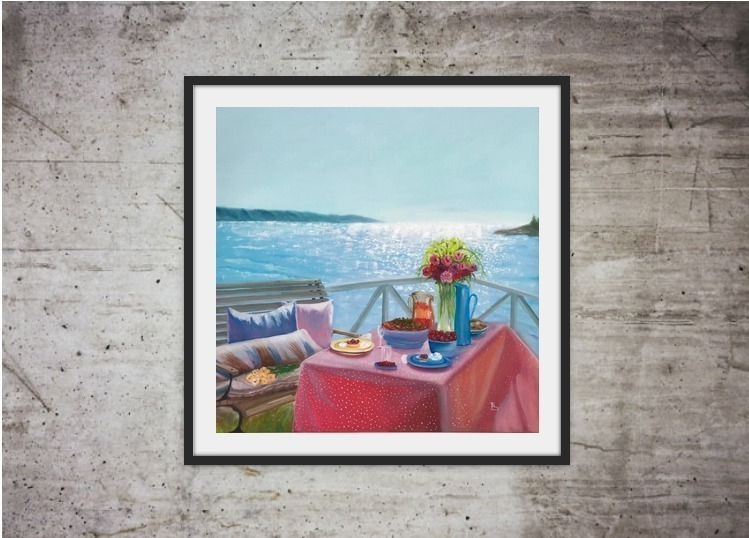 Malerei Kunst kaufen – Gemälde – Das Frühstück am Meer, Öl auf Leinwand