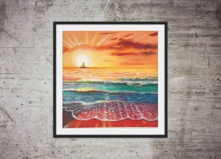 Malerei Kunst kaufen – Gemälde – Die Magie des Sonnenunterganges, Öl auf Leinwand, 60x60