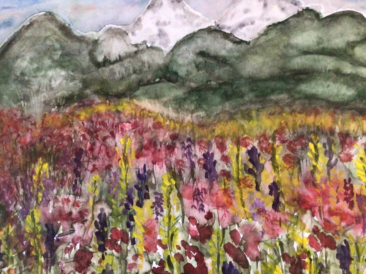 Malerei Kunst kaufen – Gemälde – Landschaft mit Blumenwiese