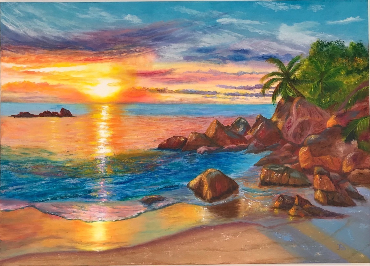 Malerei Kunst kaufen – Gemälde – Die Inseln Seychellen, 50x70, Öl auf Leinwand