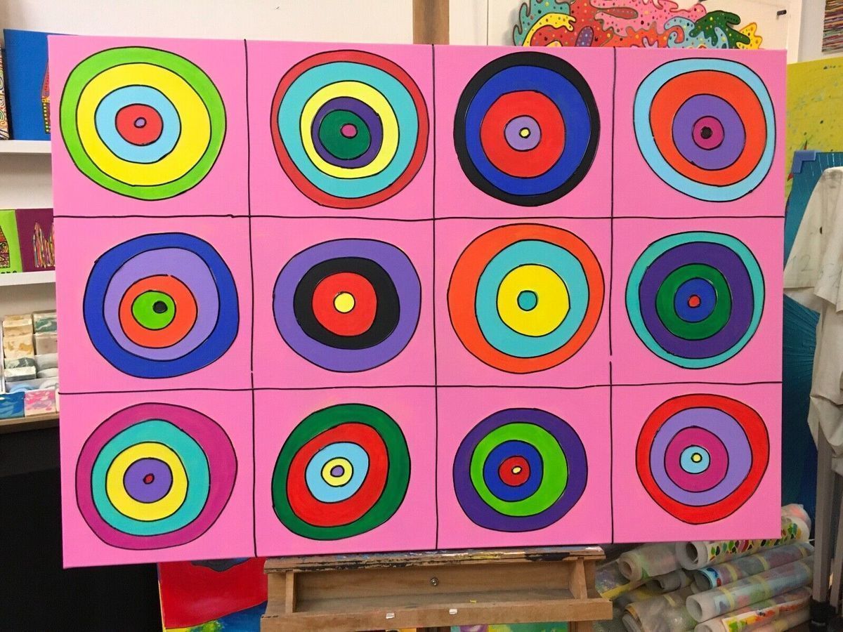 Malerei Kunst kaufen – Gemälde – " Rosa " Kreise im Quadrat 100x70cm Unikat Leinwand Bild