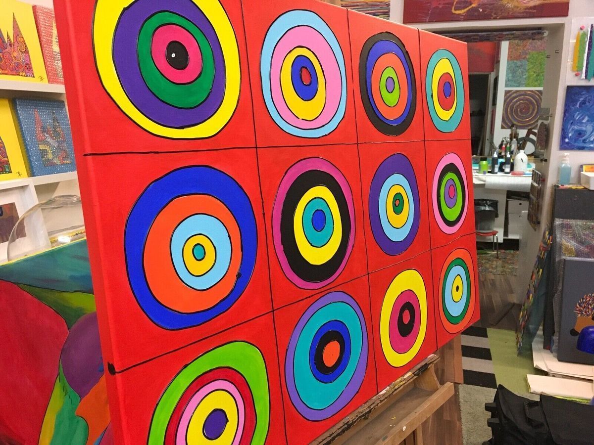 Malerei Kunst kaufen – Gemälde – " ROT " Kreise im Quadrat 100x70cm Unikat Leinwand Bild