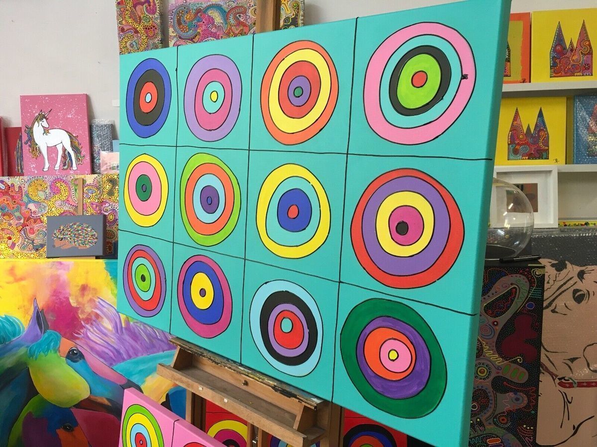 Malerei Kunst kaufen – Gemälde – " Türkis " Kreise im Quadrat 100x70cm Unikat Leinwand Bild