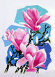 Small magnolien auf blau fineart giclee print 50 x 70 cm von werner f hutzler malkunst mischtechnik