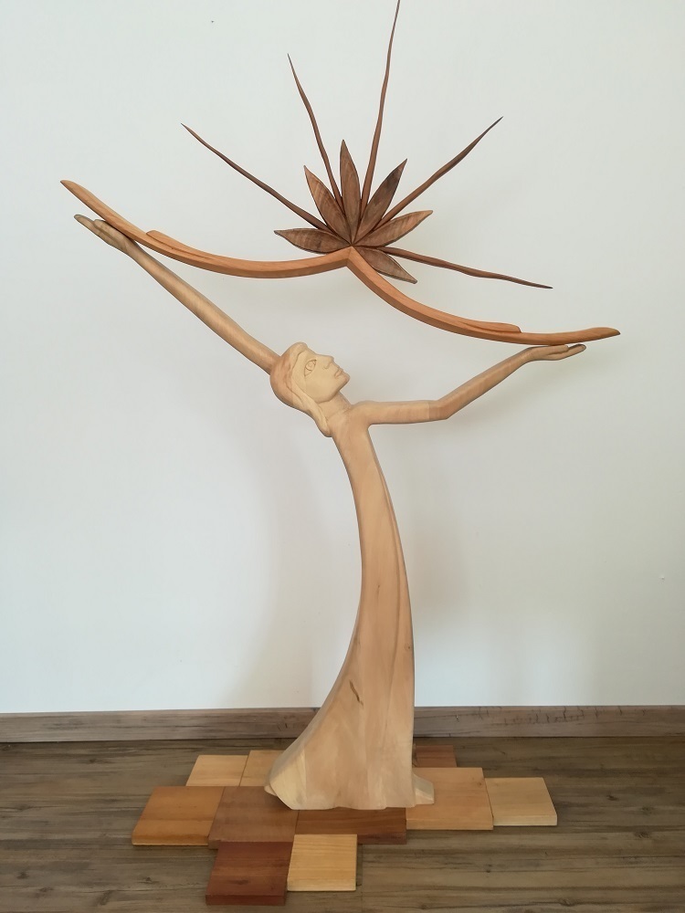 Holz Kunst kaufen – handgemacht – Mensch und Blume