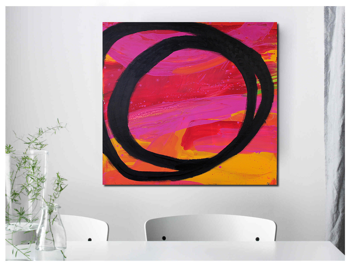 Malerei Kunst kaufen – Gemälde – pinkes rotes gelbes Bild - Lass uns tanzen gehen