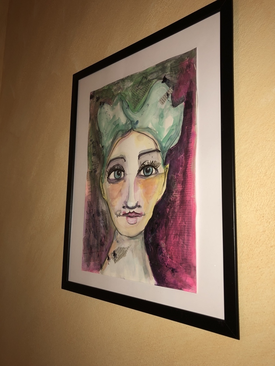 Papier Kunst kaufen – handgemacht – Bild gerahmt, Watercolor & Acrylics 
