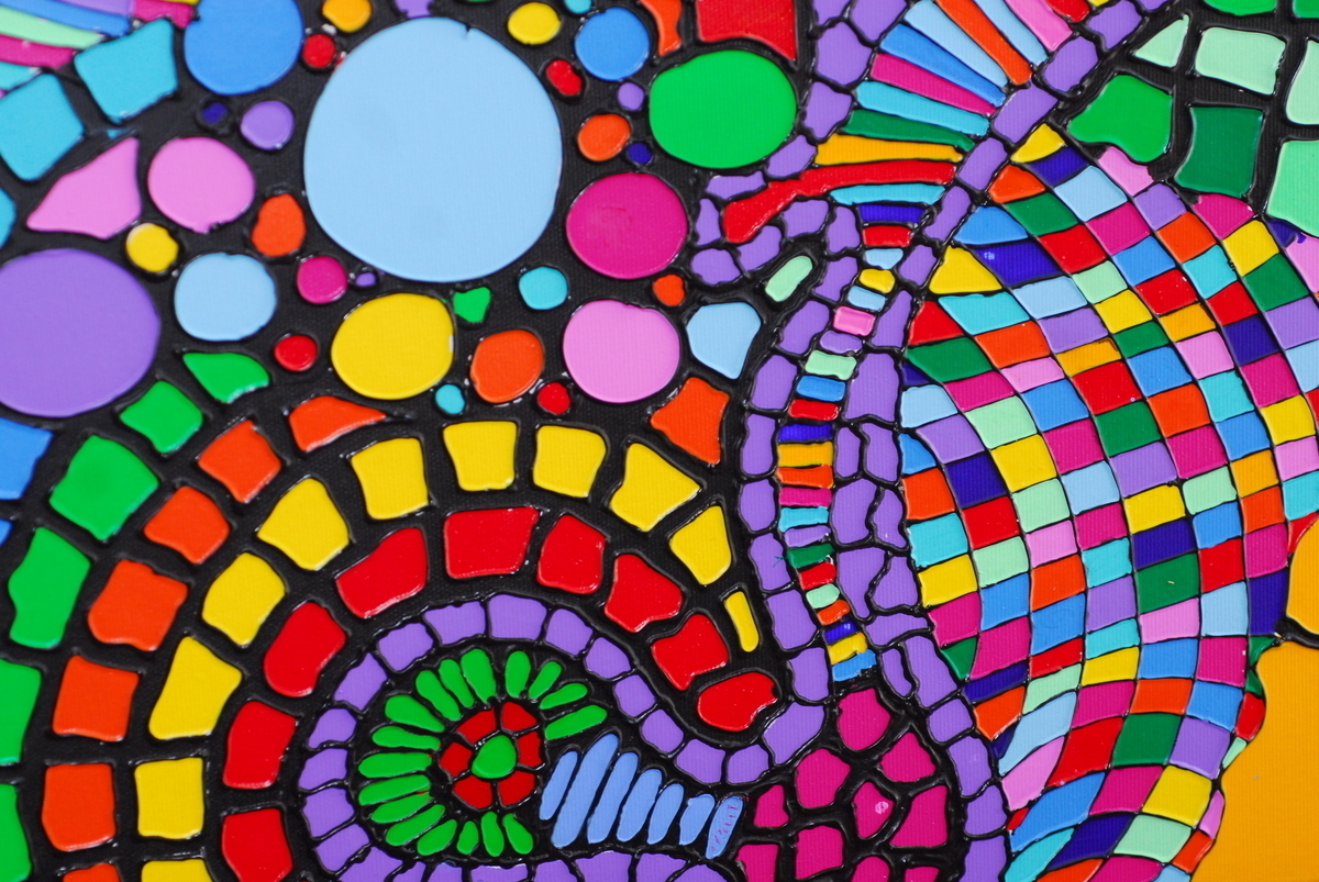 Malerei Kunst kaufen – Gemälde – 100x100cm Leinwandbild Mosaik