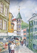 Malerei Kunst kaufen – Gemälde – Bunt... Obstmarkt Bozen