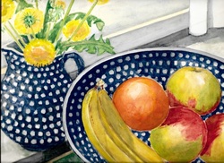 Malerei Kunst kaufen – Gemälde – Obst , Keramik und Blumen