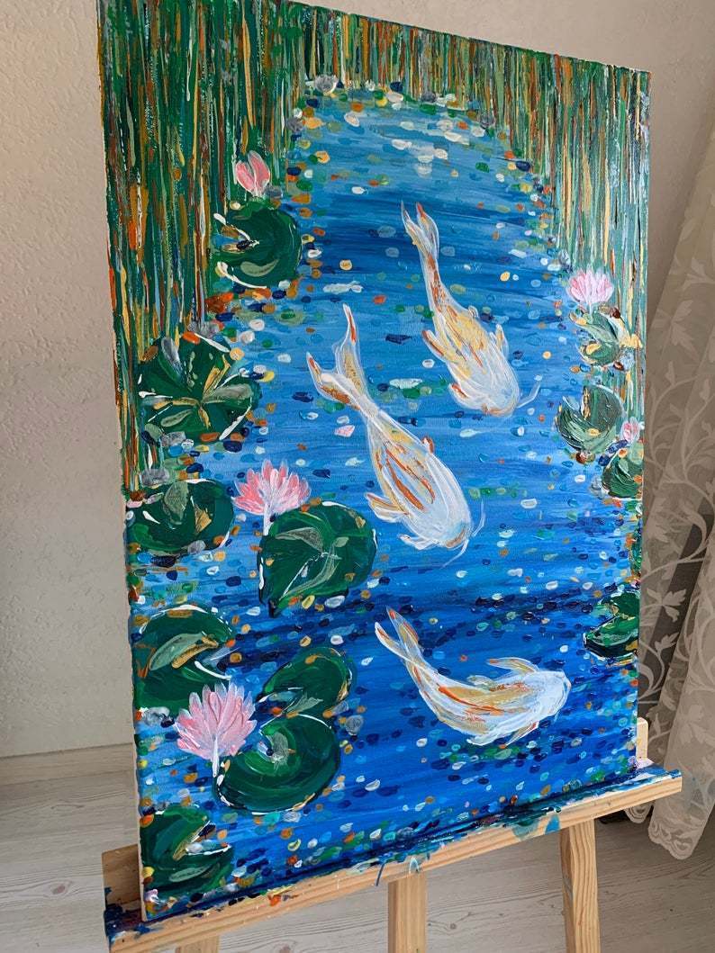 Malerei Kunst kaufen – Gemälde – Koi Fische am See
