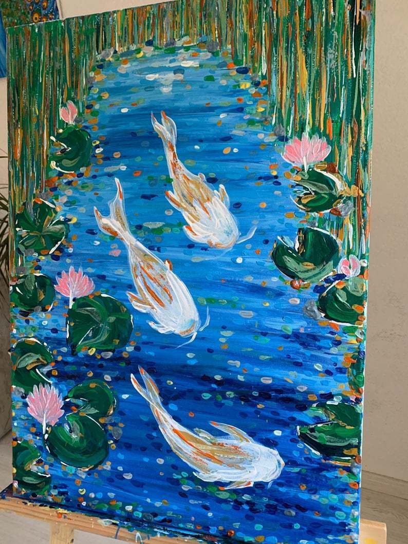 Malerei Kunst kaufen – Gemälde – Koi Fische am See