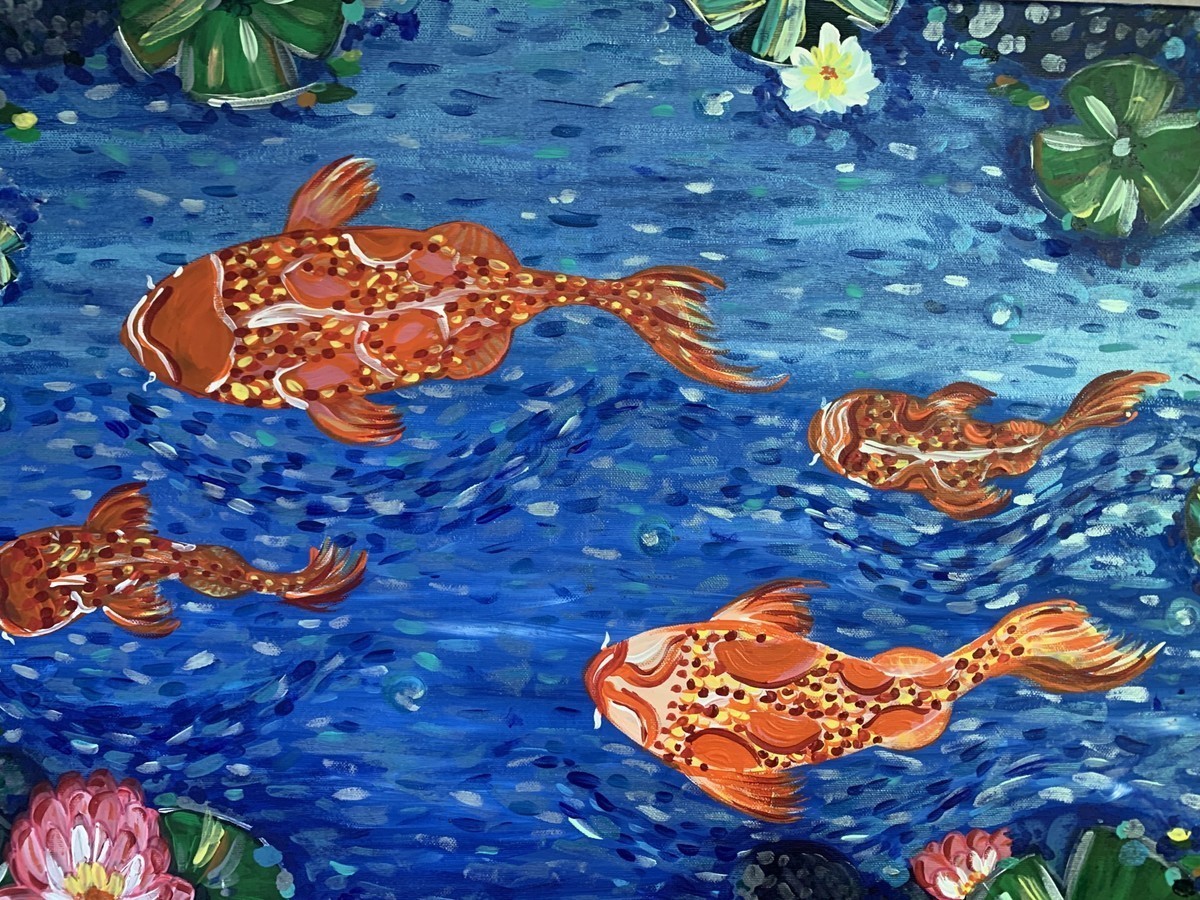 Malerei Kunst kaufen – Gemälde – Koi-Fische und Wasserlilien