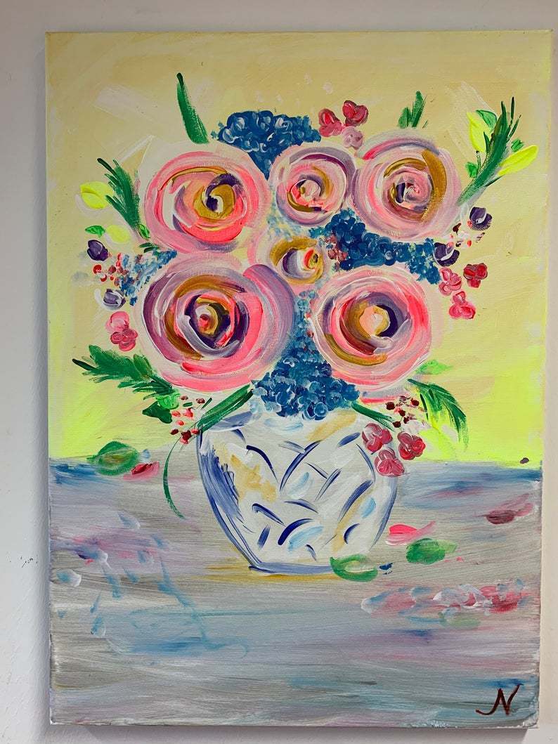 Malerei Kunst kaufen – Gemälde – Frühlingsblumen in der Vase