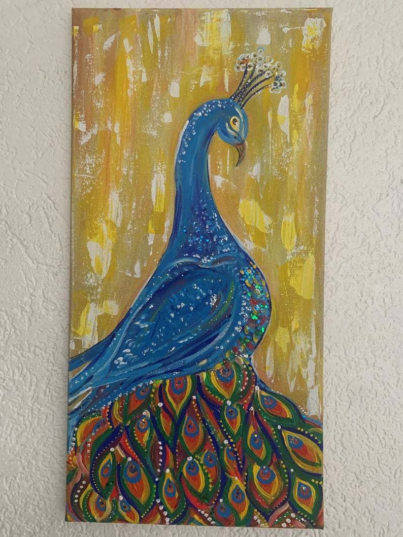 Malerei Kunst kaufen – Gemälde – Pfau Königin - Handgemalte Acryl-Leinwandbild Peacock Queen