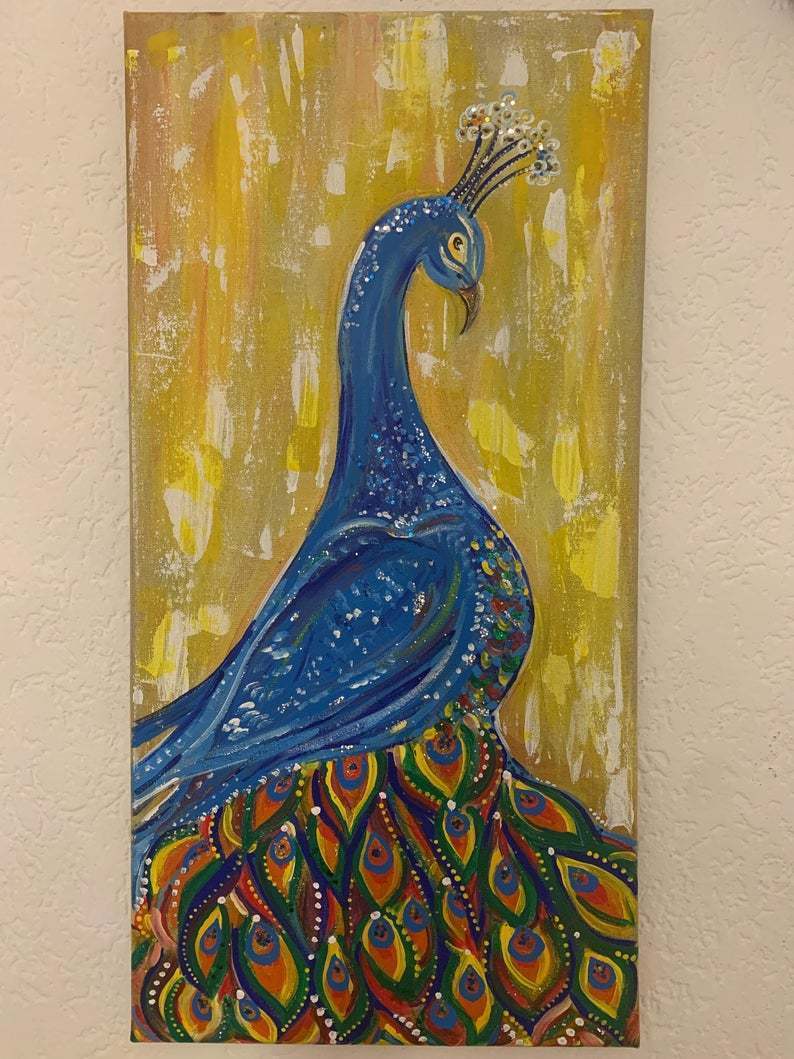Malerei Kunst kaufen – Gemälde – Pfau Königin - Handgemalte Acryl-Leinwandbild Peacock Queen