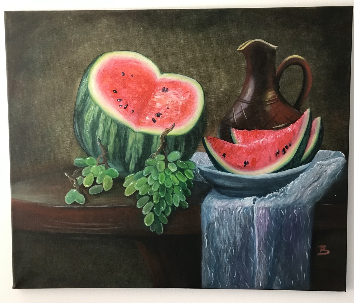 Malerei Kunst kaufen – Gemälde – Wassermelone mit Krug