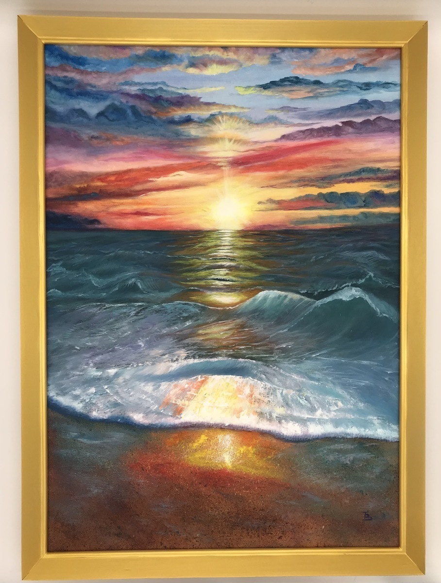 Malerei Kunst kaufen – Gemälde – Sonnenuntergang inkl. Holzbilderrahmen
